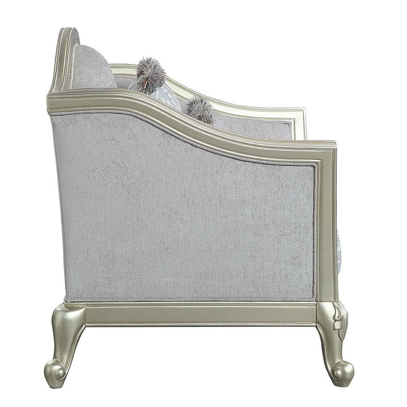 Qunsia - Loveseat - Light Gray Linen & Champagne Finish