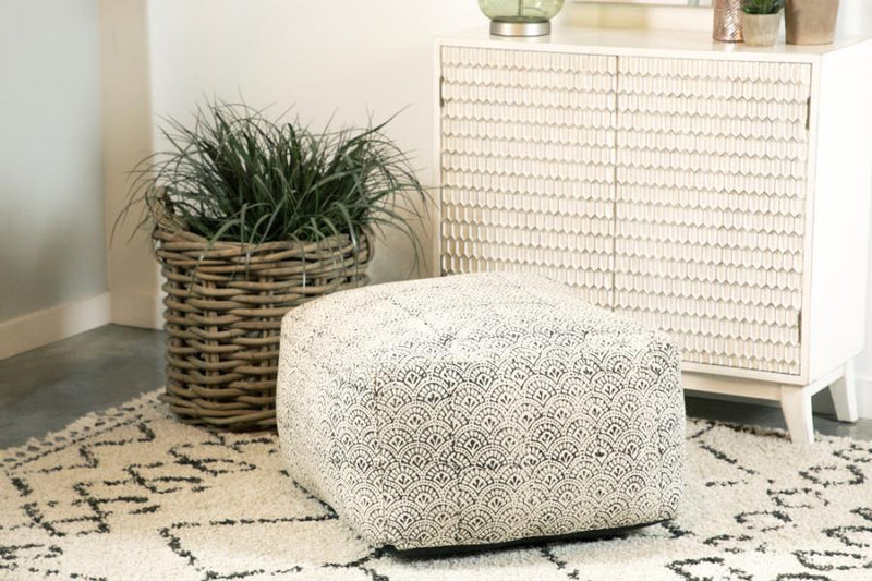 Landry - Square Upholstered Floor Pouf - Cream And Black