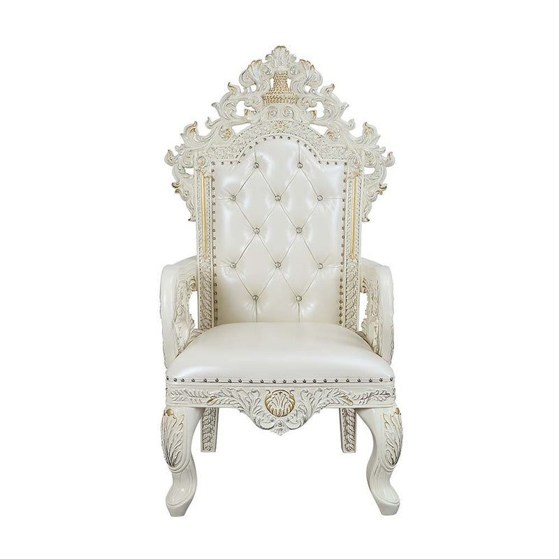 Adara - Arm Chair (Set of 2) - Pearl White Synthetic Leather & Antique White
