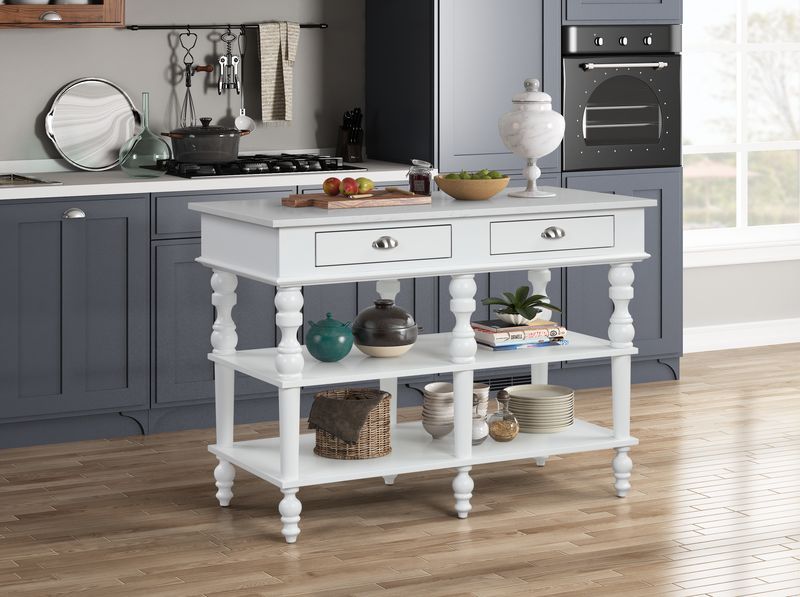 Rorratt - Kitchen Island - Marble Top & White