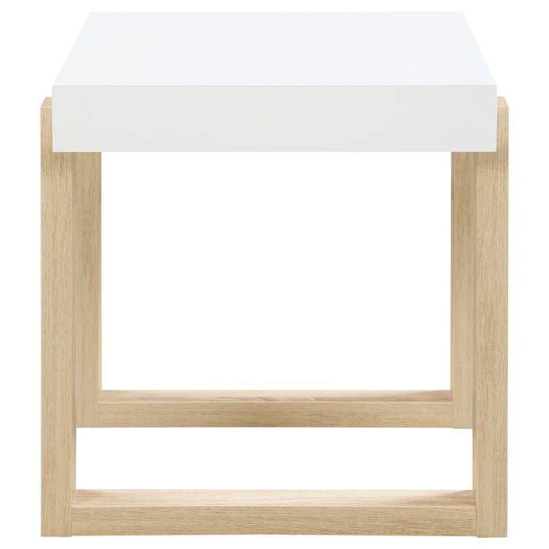 Pala - Rectangular End Table - White High Gloss And Natural