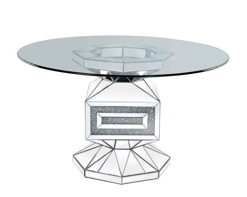 Noralie - 30" Dining Table - Clear Glass, Mirrored & Faux Diamonds