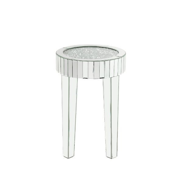 Noralie - 16" Round End Table - Mirrored & Faux Diamonds