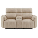 Elison - Motion Loveseat With Console - Dark Beige Polish Microfiber