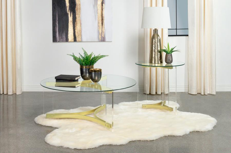 Janessa - Round Glass Top Acrylic Leg End Table Matte - Brass