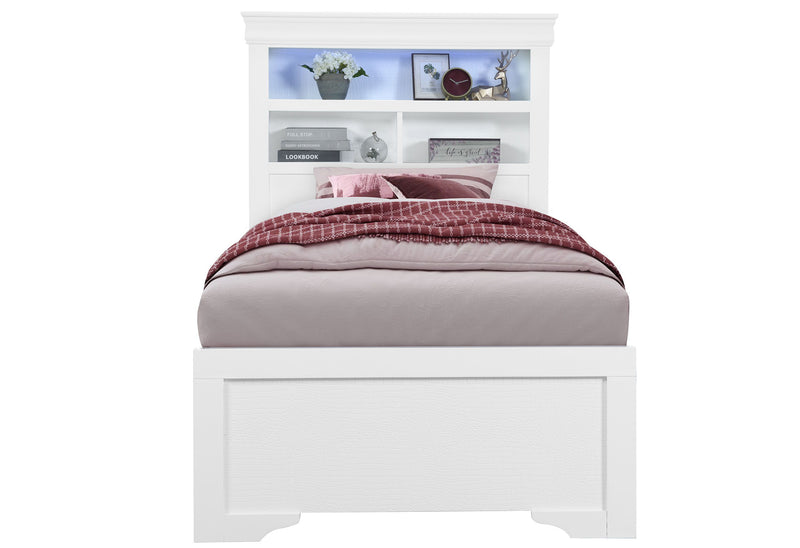 Pompei - 5 Piece Twin Bedroom Set (Bookcase Bed With Desk And Hutch, Nightstand And Chest) - Metallic White