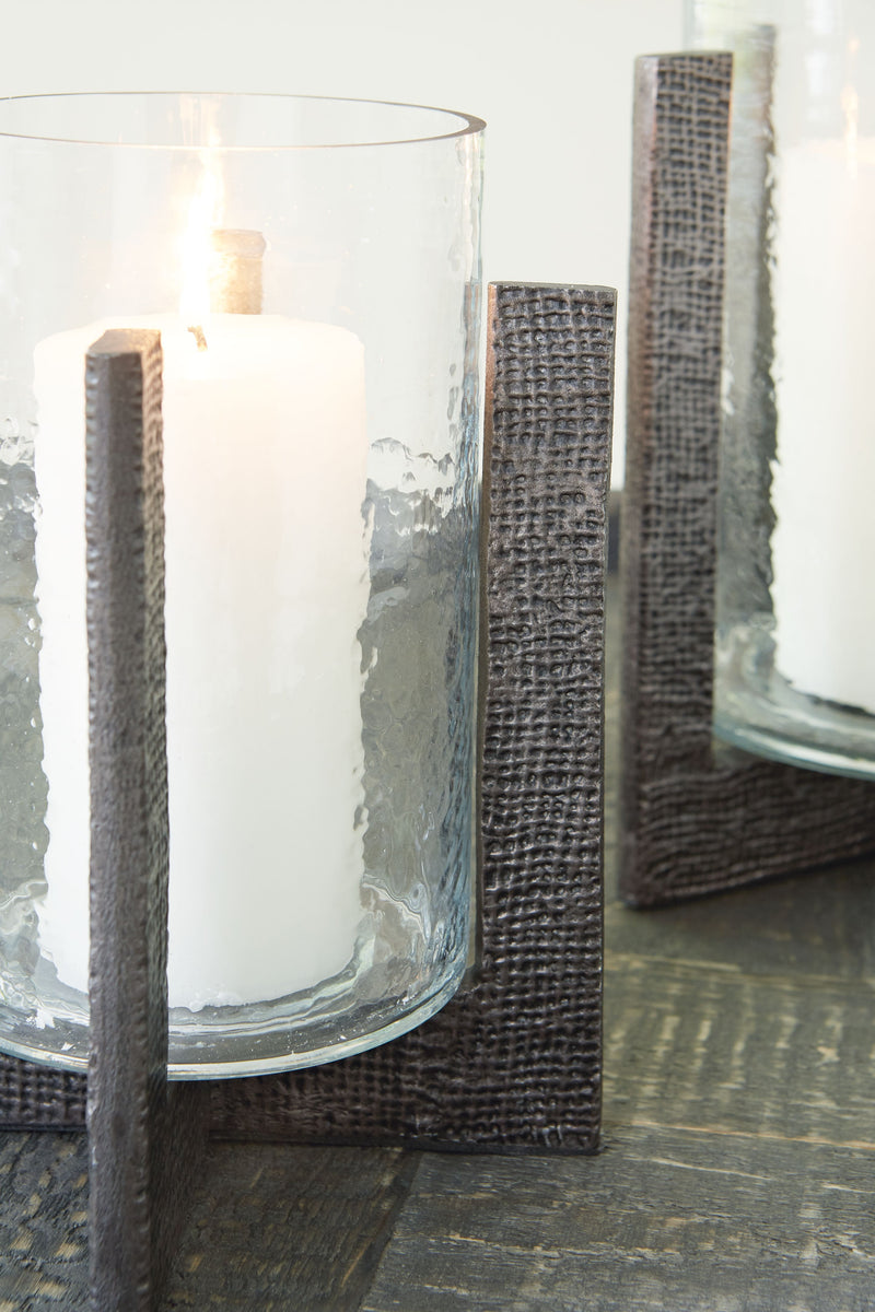 Garekton - Clear / Pewter Finish - Candle Holder Set (Set of 2)