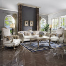 Dresden II - Sofa With 7 Pillows - Pearl Synthetic Leather & Gold Patina