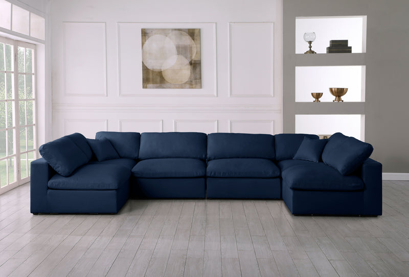 Serene - Textured Fabric Deluxe Comfort Modular Sectional 6 Piece - Navy - Fabric