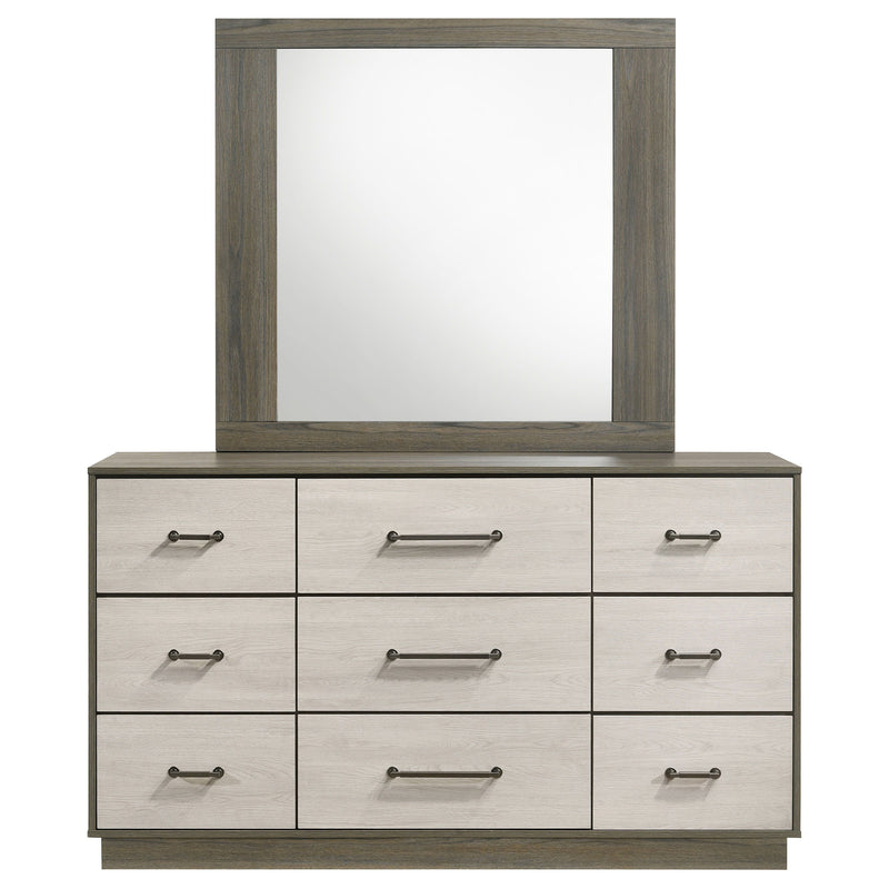 Fenwick - 9-Drawer Dresser With Mirror - Gray Oak