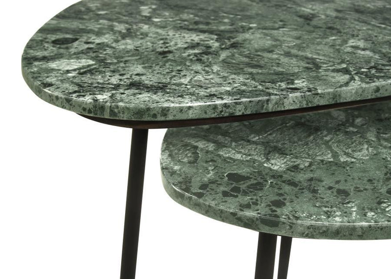 Tobias - 2 Piece Triangular Marble Top Nesting Table Green - Green Marble