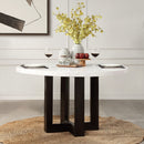 Edwyn - Round Dining Table - White Natural Marble Top & Espresso