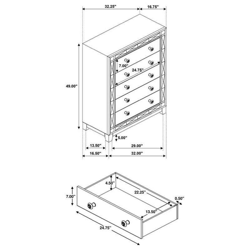 Leighton - 5-Drawer Bedroom Chest - Metallic Mercury