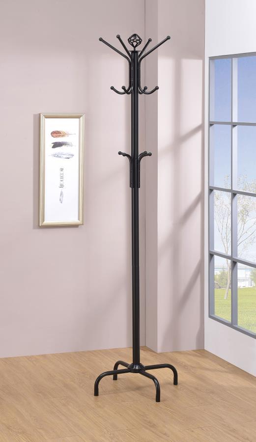 Collier - 12 Hook Freestanding Coat Rack Hat Hanger - Black