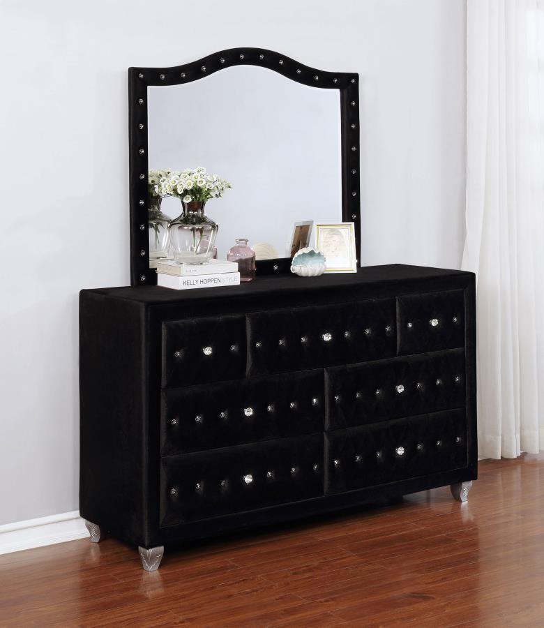 Deanna - 7-Drawer Upholstered Dresser With Mirror