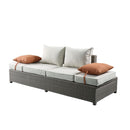 Salena - Patio Sofa With 2 Pillows & Ottoman - Beige Fabric & Gray Wicker