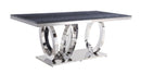 Nasir - Dining Table - Gray Printed Faux Marble Top & Mirrored Silver