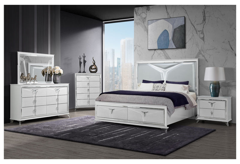 Romo - 5 Piece Queen Bedroom Set With LED - White