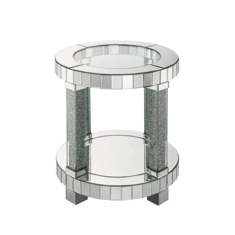 Noralie - 20" Round End Table - Mirrored & Faux Diamonds