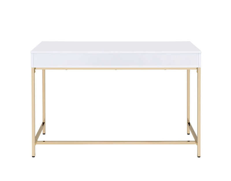 Ottey - Vanity Desk - White High Gloss & Gold Finish