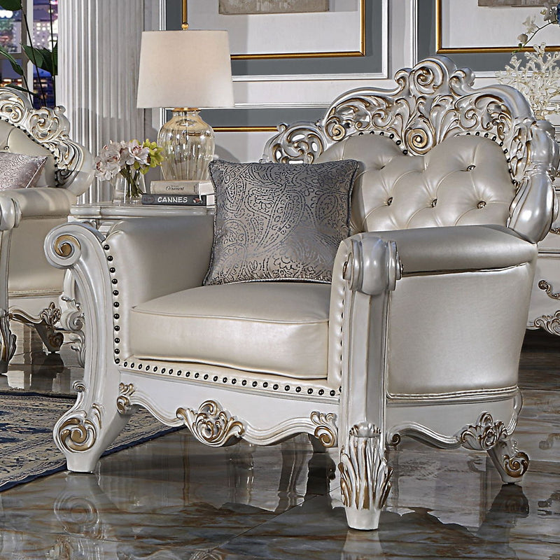 Vendome - Chair With Pillow - Champagne Synthetic Leather & Antique Pearl