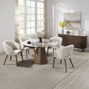 Eada - Dining Table With Ceramic Top - Beige Chenille, Ceramic Top & Walnut