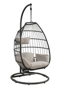 Oldi - Hanging Chair - Beige Fabric & Black Wicker