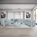 Saree - Loveseat - Light Teal Chenille & White