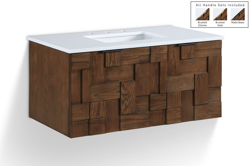 Leonardo - Engineered Stone And Solid Wood 24" Wall Mounted Bathroom Vanity