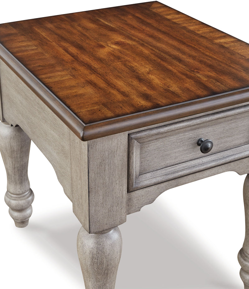 Lodenbay - Antique Gray / Brown - Rectangular End Table