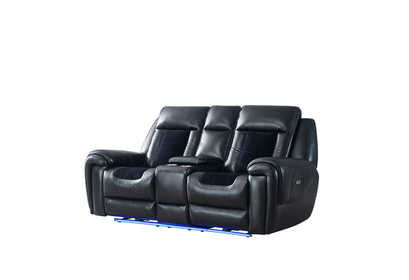 U0700 - Velvet Power Console Reclining Loveseat With LED - Blanche Black / Velvet