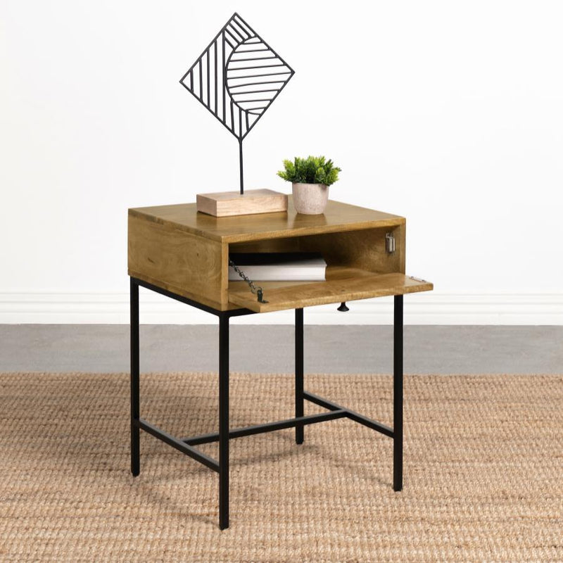 Stephie - Rectangular Side End Table With Storage - Honey Brown