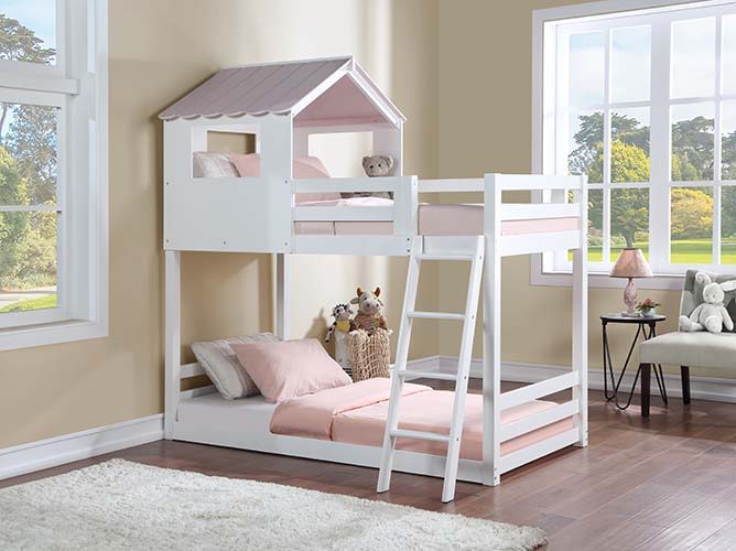 Solenne Twin Over Twin Bunk Bed - White & Pink Finish