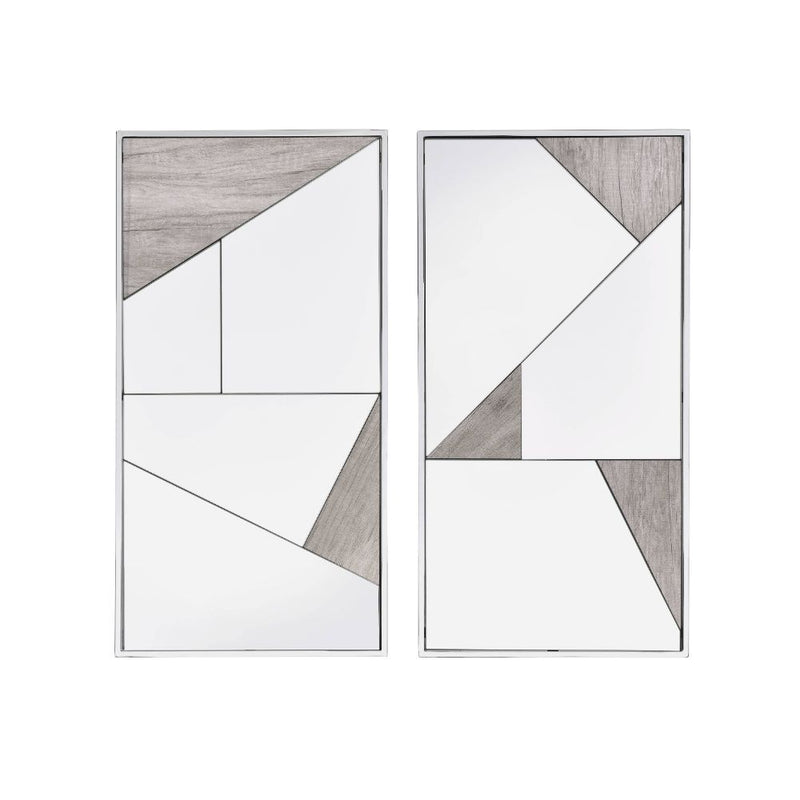 Chafik - Wall Mirror (Set of 2) - Mirrored, Natural Oak & Chrome