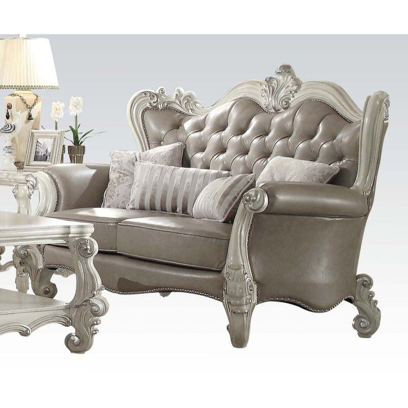 Versailles - Loveseat - Vintage Gray PU & Bone White - 50"