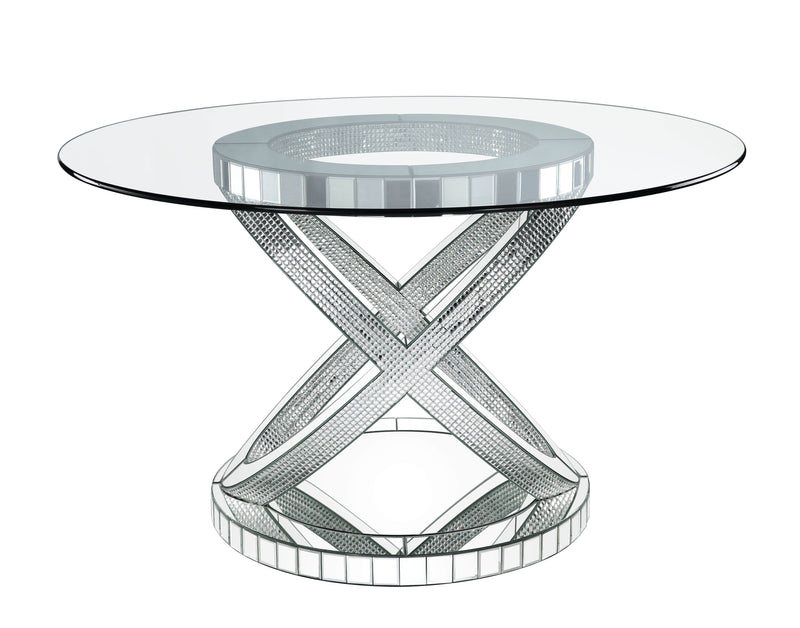 Ornat - Dining Table - Clear Glass, Mirrored & Faux Diamonds - 31"