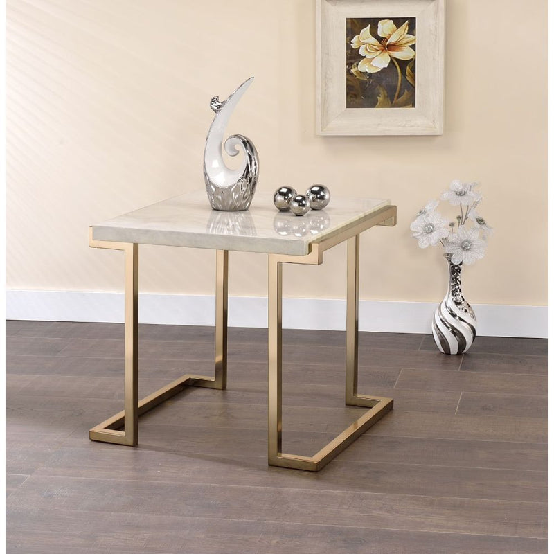Boice II - End Table - Faux Marble & Champagne