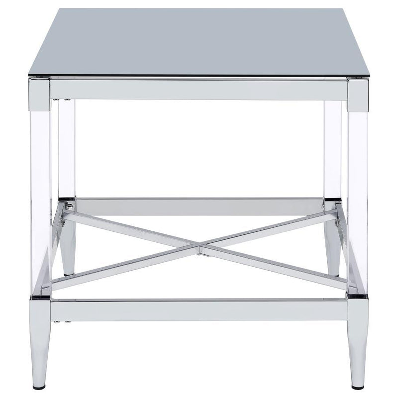 Lindley - Square Tempered Mirror Acrylic Side End Table - Chrome