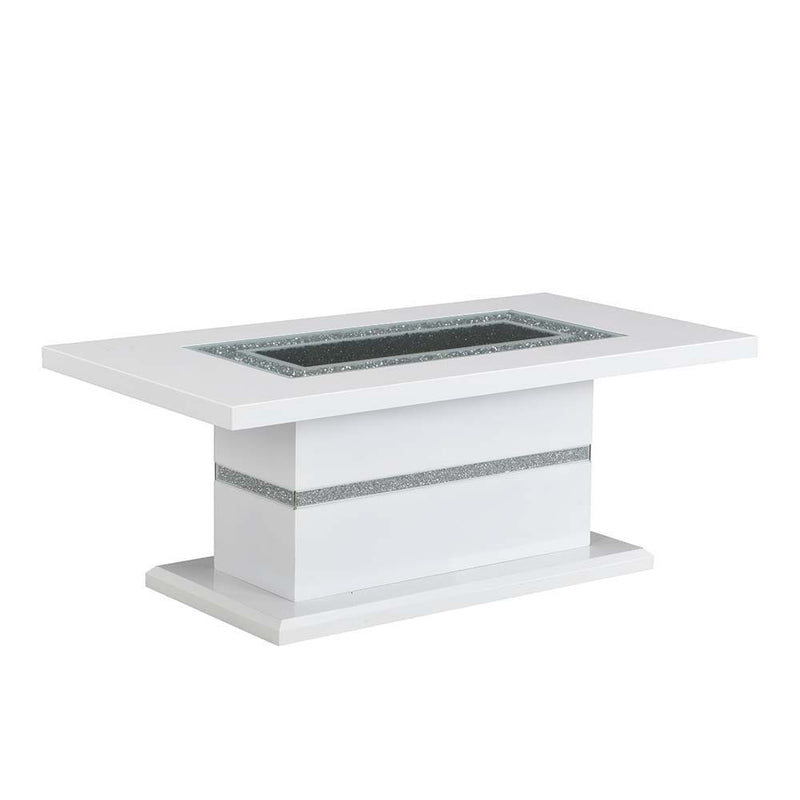 Elizaveta - Coffee Table - Faux Crystal Diamonds & White High Gloss Finish