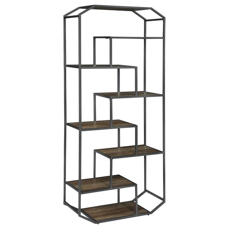 Leland - 6-Shelf Bookcase - Rustic Brown and Dark Grey