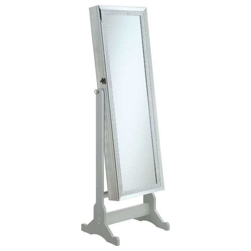 Elle - Jewelry Cheval Mirror With Crytal Trim - Silver