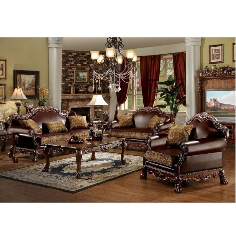 Dresden - Loveseat - Brown PU & Chenille, Cherry Oak