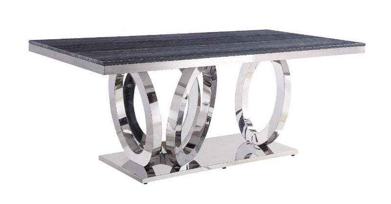 Nasir - Dining Table - Gray Printed Faux Marble & Mirrored Silver Finish