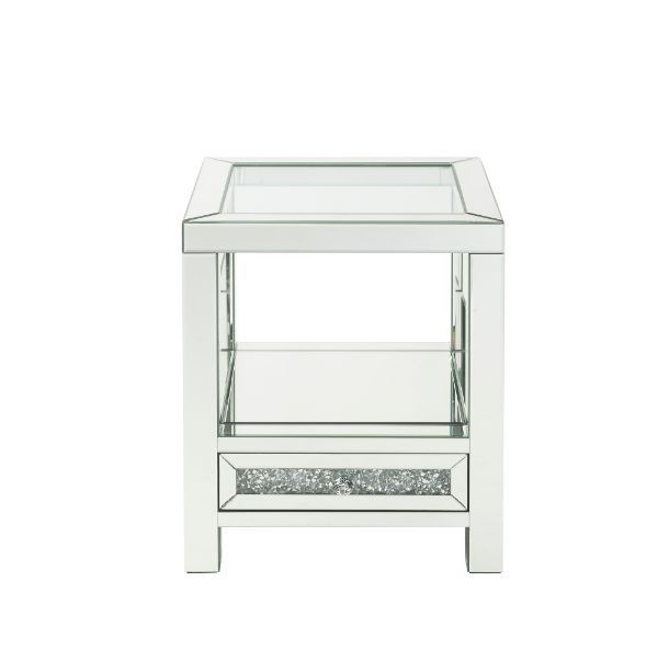 Noralie - End Table With Glass Top - Mirrored & Faux Diamonds - 24"