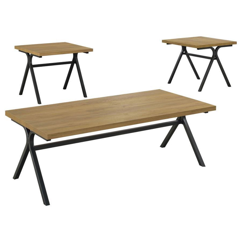 Colmar - 3-Piece Trestle Occasional Table Set - Golden Oak and Gunmetal