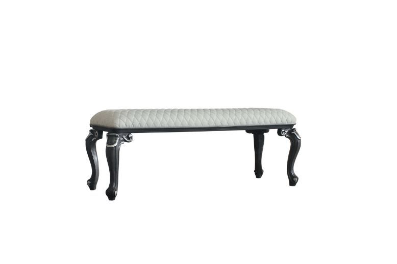 House - Delphine - Bench - Two Tone Ivory Fabric & Charcoal Finish