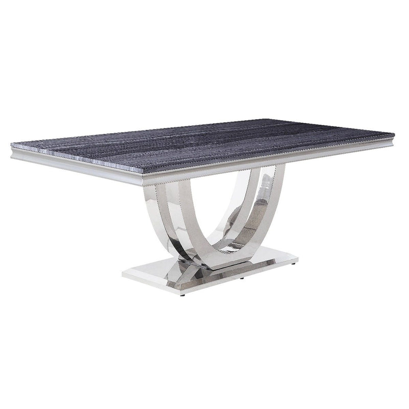 Cambrie - Dining Table - Faux Marble & Mirrored Silver Finish