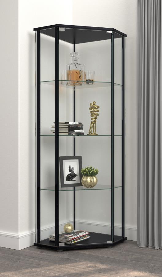 Zenobia - Glass Shelf Curio Cabinet - Clear and Black