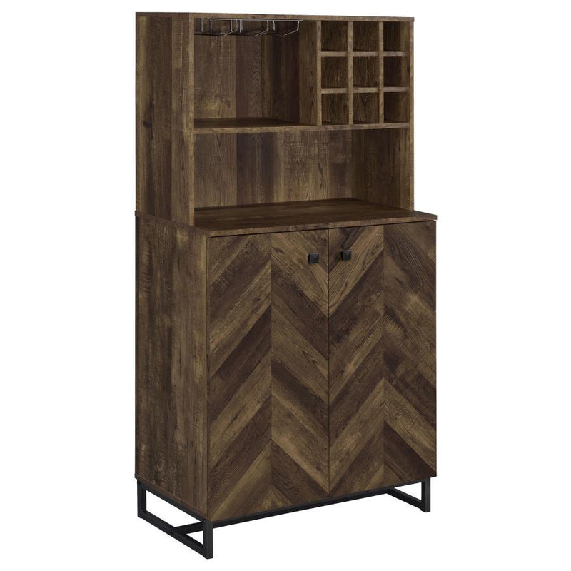 Mendoza - 2-Door Wine Cabinet - Rustic Oak Herringbone And Gunmetal