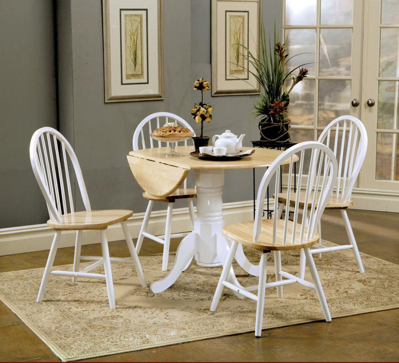 Allison - 5-Piece Drop Leaf Dining Set - Natural Brown and White